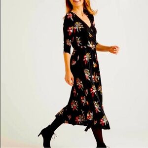 Boden Francesca Floral Jersey Midi faux Wrap Dress, Size 8 Black
